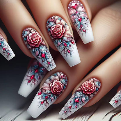Artistic Floral Acrylic Nail Art Acalora