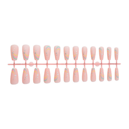 Artistic Press-On Nail Set with Colorful Wave Patterns Acalora