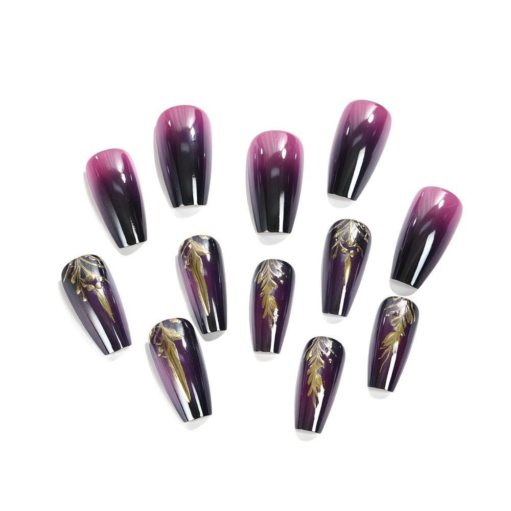 Artificial nails in elegant ombré design with gold accents Acalora