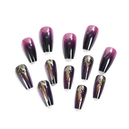 Artificial nails in elegant ombré design with gold accents Acalora