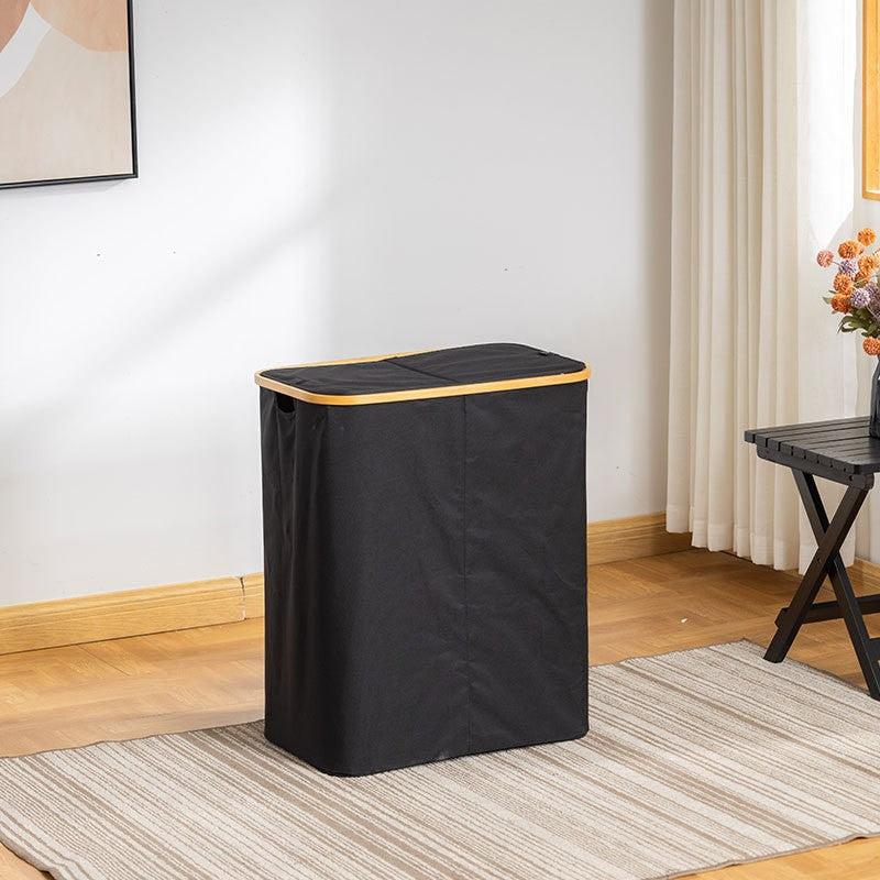 Storage basket with lid made of fabric and bamboo Acalora
