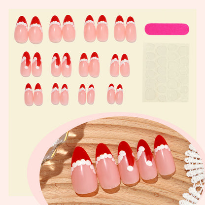 Festive Themed Press-On Nail Set with Decorative Santa Hat Design Acalora