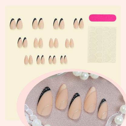 Stylish Stiletto Press-On Nail Art Set with Gold Accents Acalora