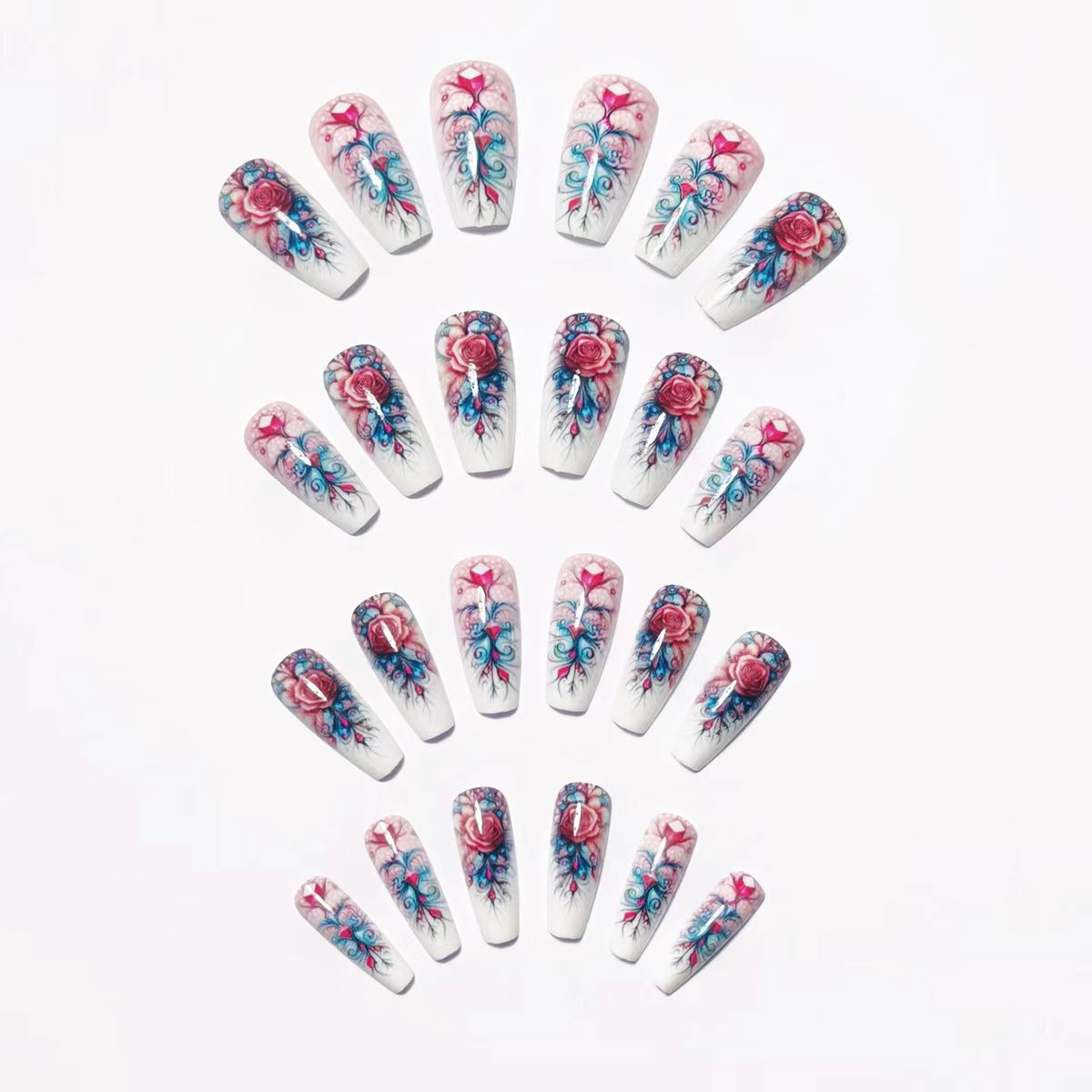 Artistic Floral Acrylic Nail Art Acalora