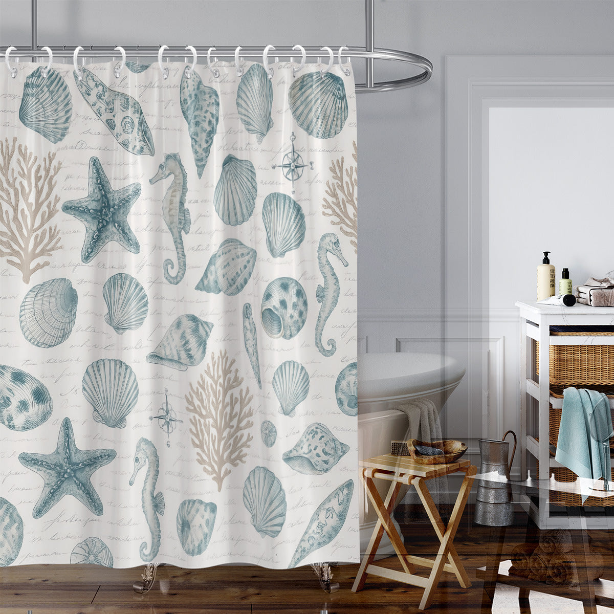 Coastal Marine-Inspired Shower Curtain