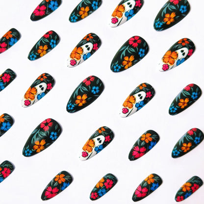 Artistic Floral Skull Nail Art Acalora