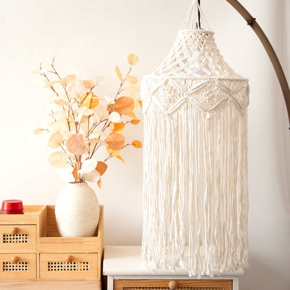 Elegant Macrame Hanging Lamp with Fringes Acalora