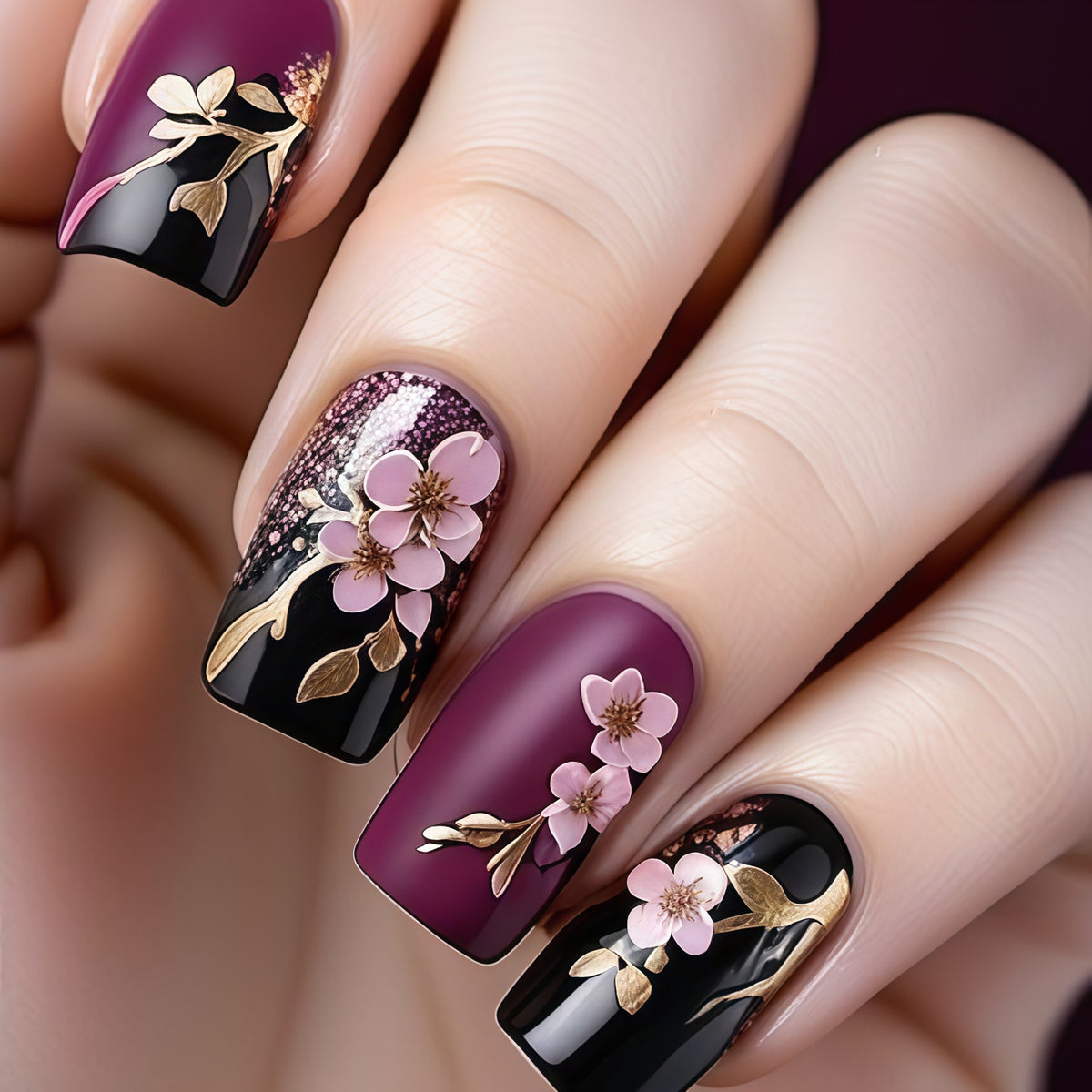 Artificial nails with elegant floral accents Acalora