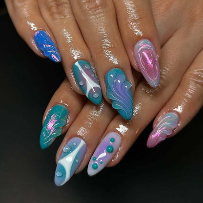 Acrylic Nail Set with Modern Aqua Designs Acalora