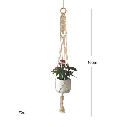 Macrame plant hanger with decorative tassels