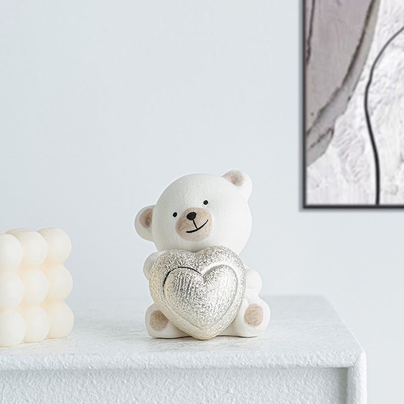Kawaii Bear Figurine with Heart Acalora