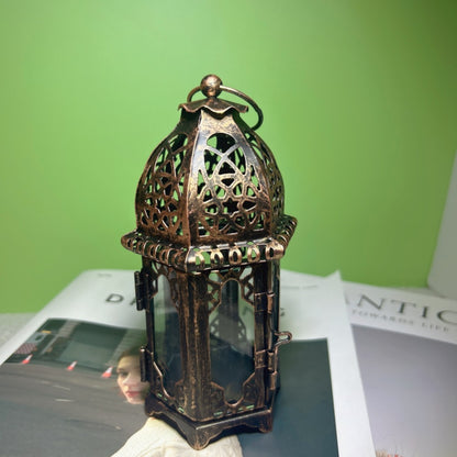 Ornate Moroccan Stained-Glass Metal Tealight Lantern Acalora