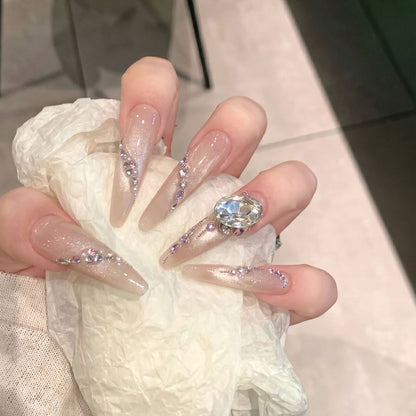 Glamorous Rhinestone-Embellished Stiletto Press-On Nails Acalora