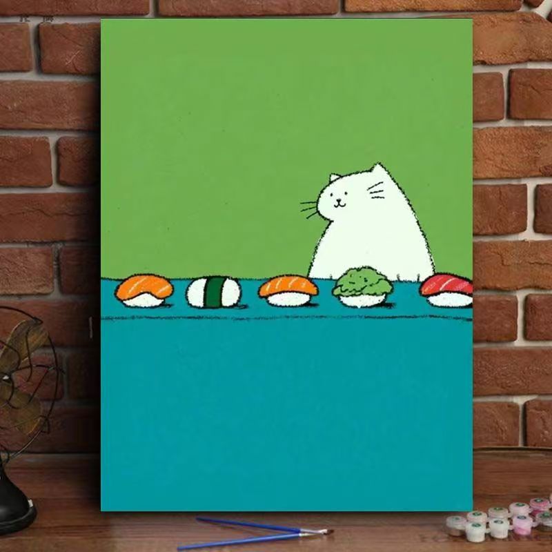 Whimsical Cat Watering Plants Canvas Art