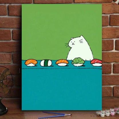 Whimsical Cat Watering Plants Canvas Art