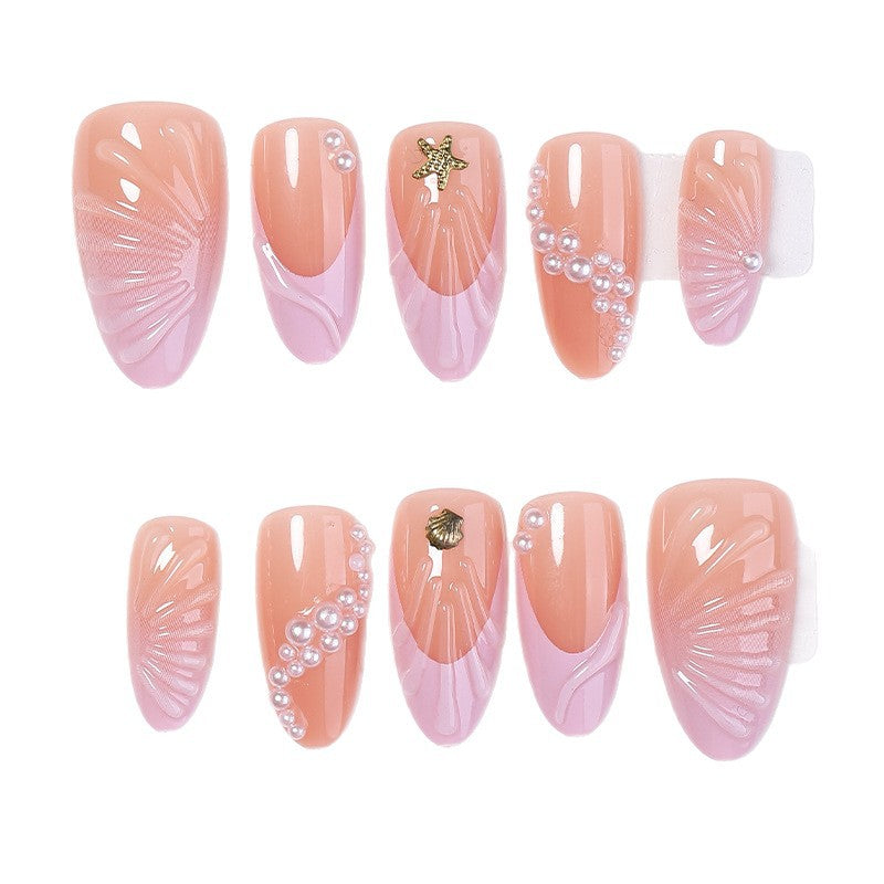 Artistic Press-On Nail Set with Coastal Design Acalora
