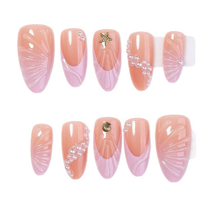 Artistic Press-On Nail Set with Coastal Design Acalora