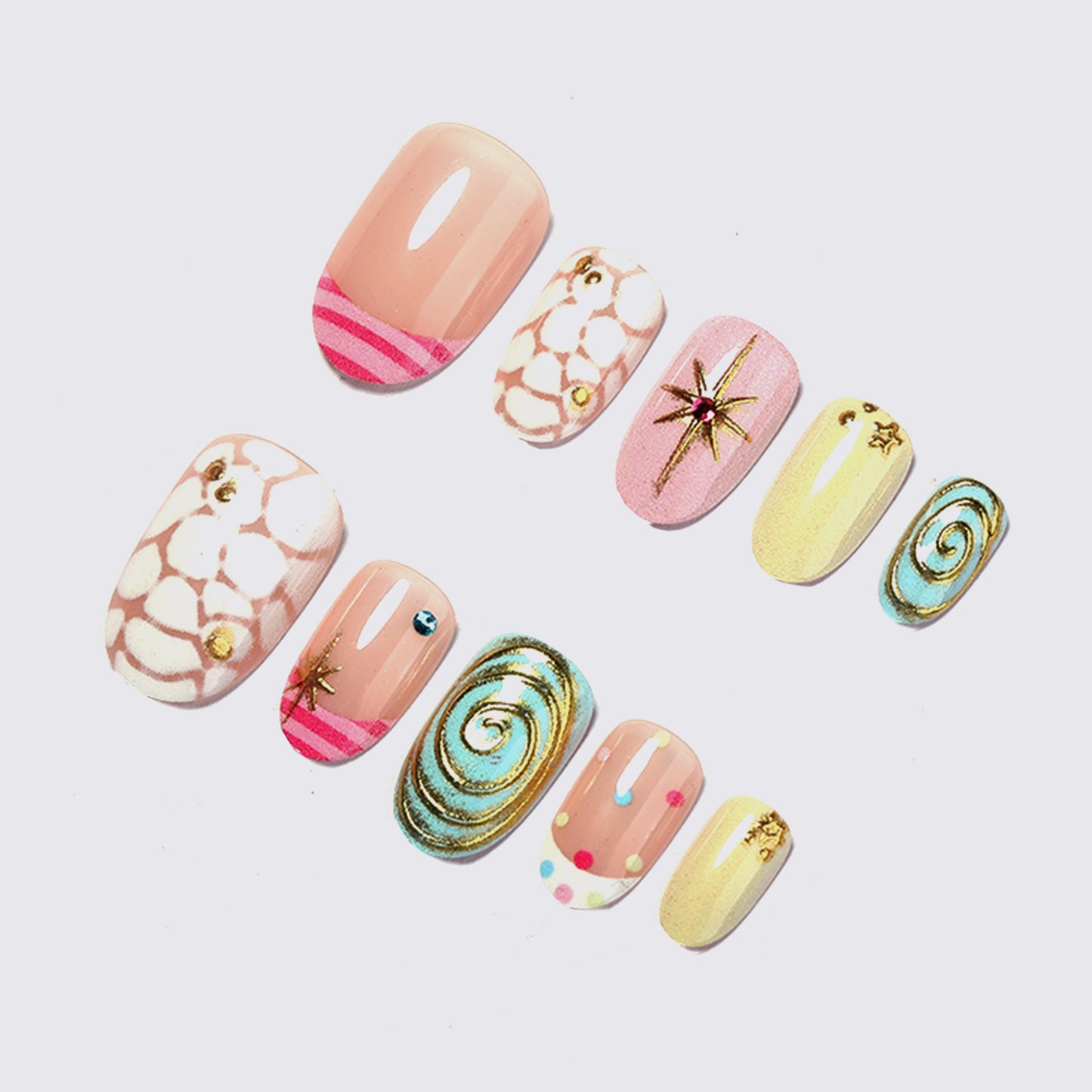 Decorative Press-On Nail Set with Artistic Designs Acalora