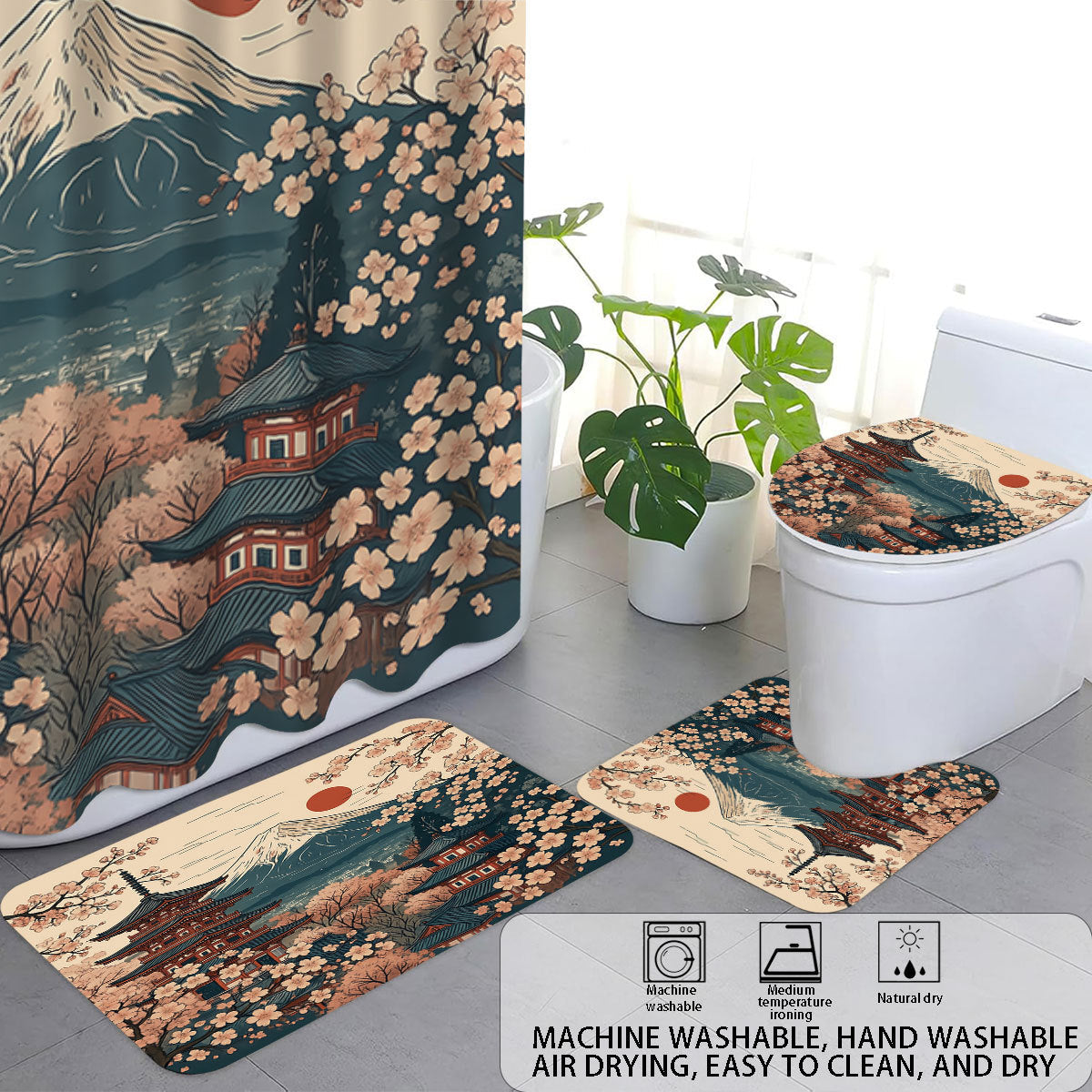 Cat-Themed Four-Piece Digital Bathroom Set