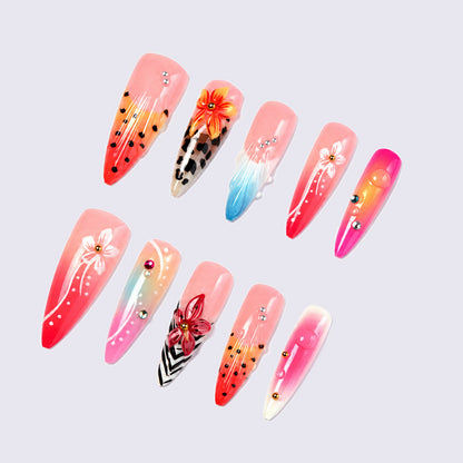 Artistic Premium Press-On Nail Set with Floral and Animal Designs Acalora