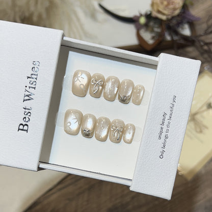 Elegant Bow-Embellished Press-On Nail Art Set Acalora