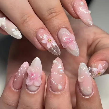 Decorative Stiletto Press-On Nail Art with Floral Accents Acalora