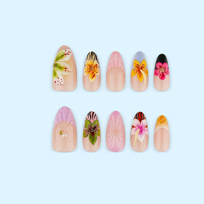 Artificial nails with floral design and 3D applications Acalora