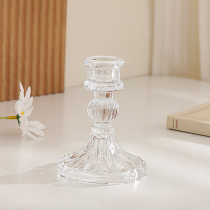 Crystal-cut Glass Candlestick Holder with Ribbed Stem Acalora