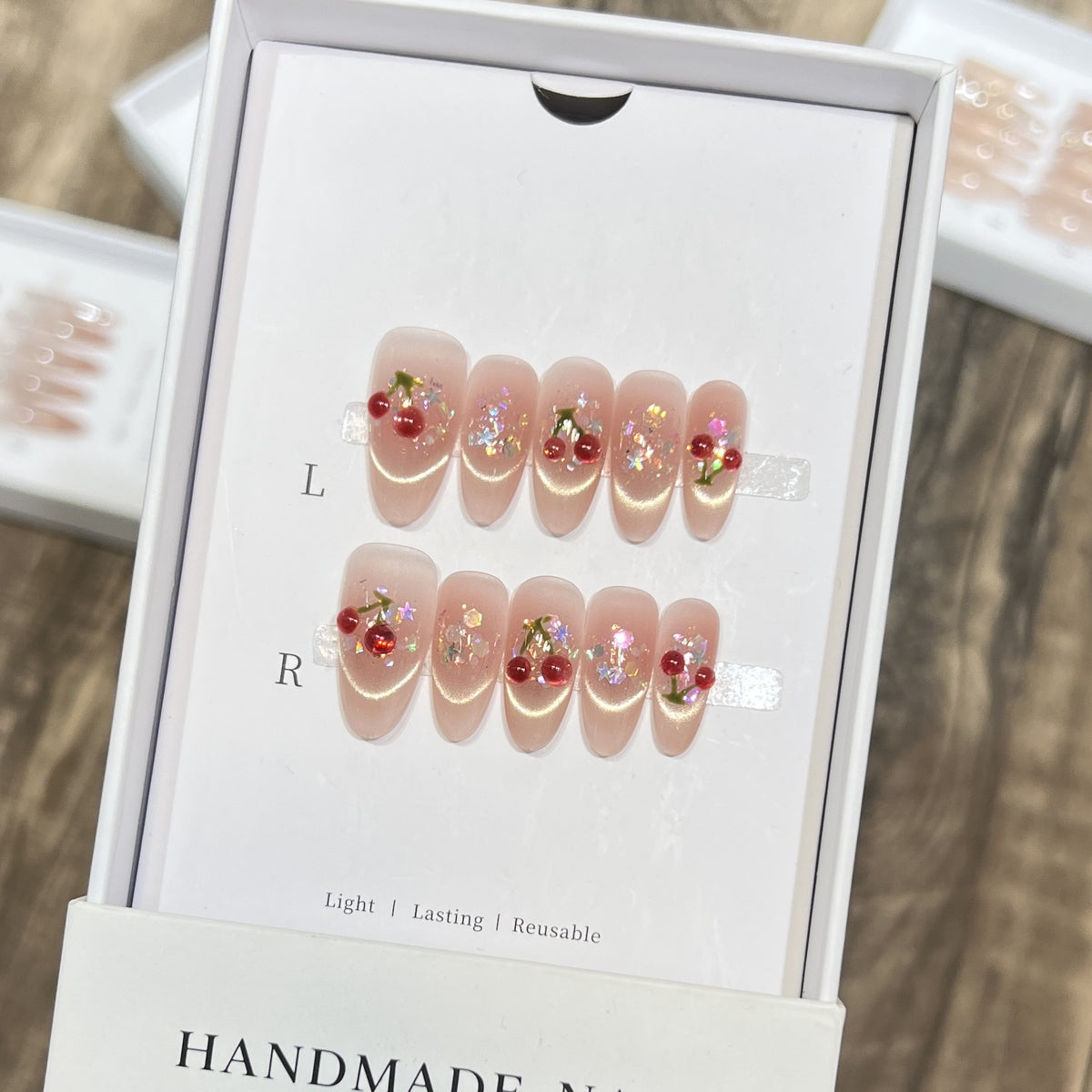 Handmade Cherry-Embossed Press-On Nail Set Acalora