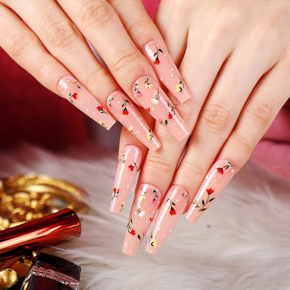 Elegant artificial nails with floral decorations Acalora