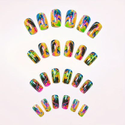 Neon Marbled Nail Art Acalora