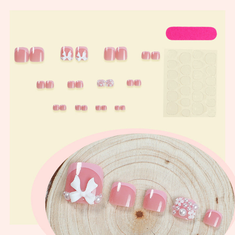 Artistic Press-On Nail Set with Decorative Bow and Gem Accents Acalora