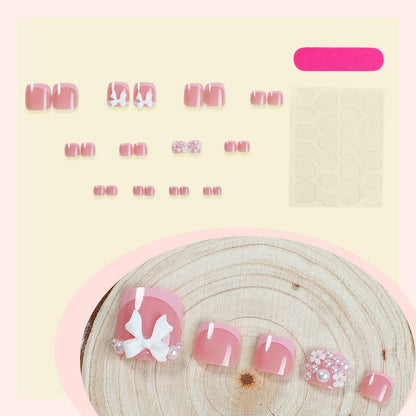 Artistic Press-On Nail Set with Decorative Bow and Gem Accents Acalora