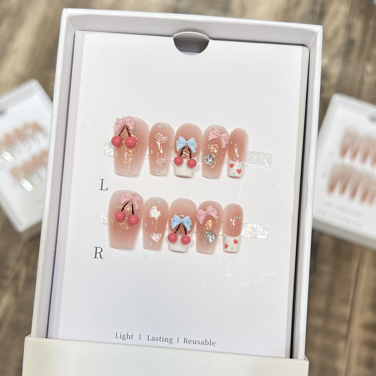 Playful Cherry-Themed Press-On Nail Art Set Acalora