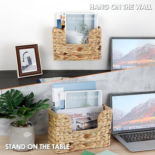 Wall shelf made of untreated wood with rattan inserts Acalora