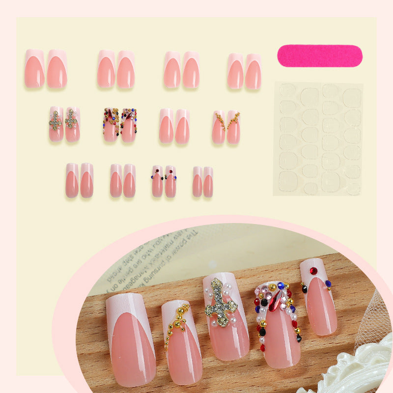 Decorative Press-On Nails Set with Artistic Gemstone Accents Acalora