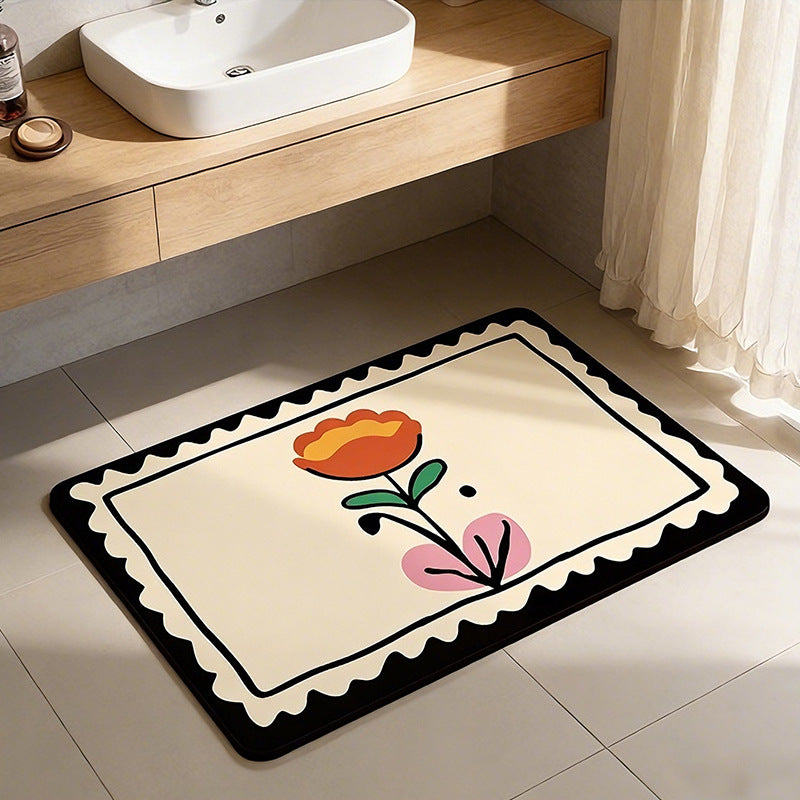 Decorative Floral Print Bath Mat Acalora