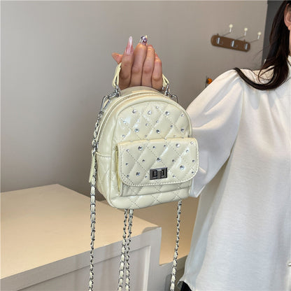 Quilted Mini Backpack with Rhinestone Accents Acalora