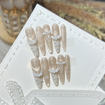 Elegant Press-On Nail Set with Ruffled Accents Acalora
