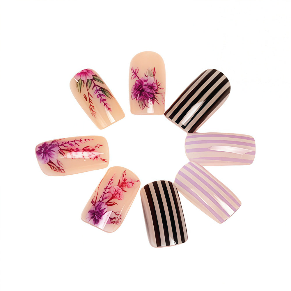 Artificial nails with floral and striped designs Acalora