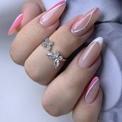 Elegant Press-On Nail Art Set with Butterfly and Glitter Accents Acalora