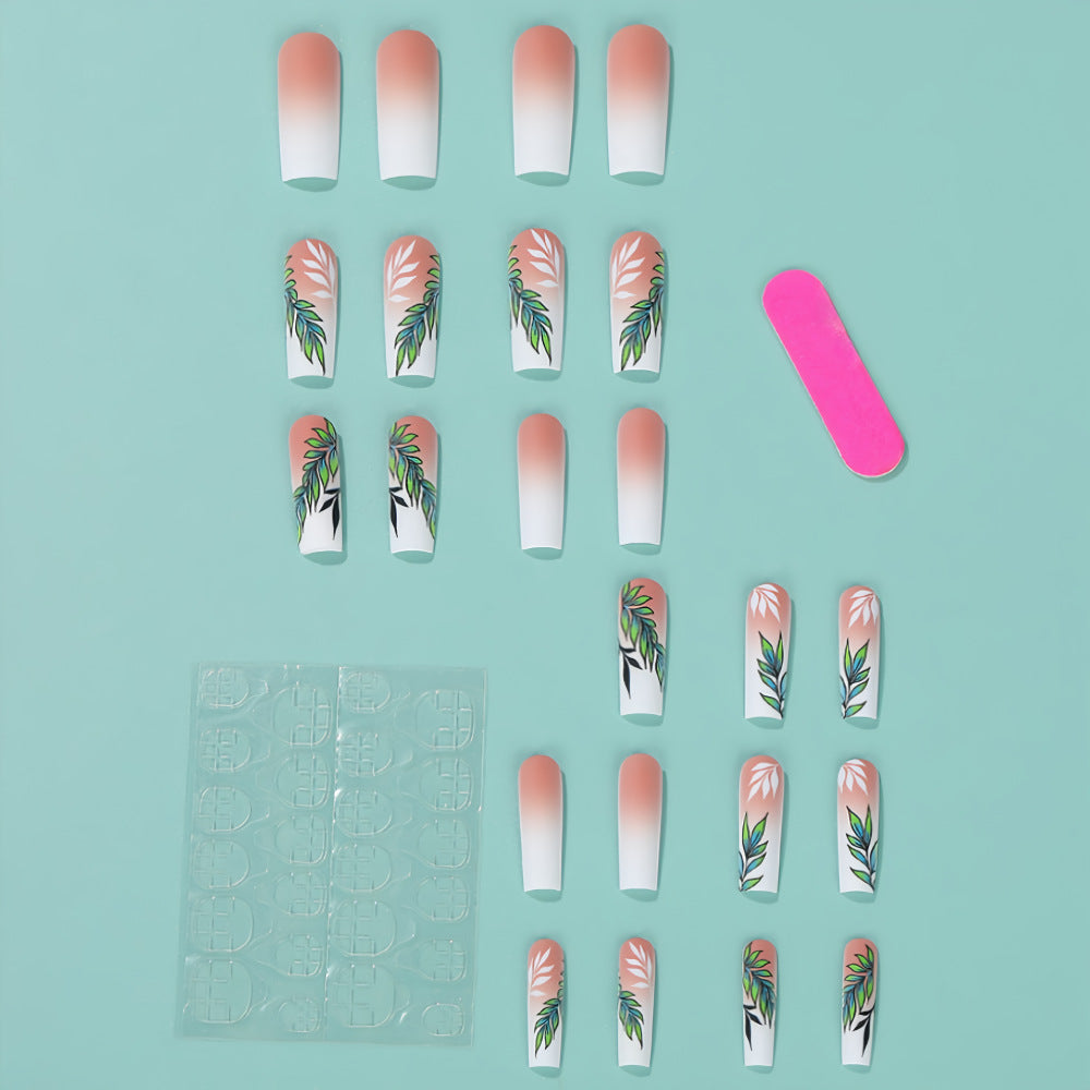Artificial nails with elegant ombre design and floral accents Acalora