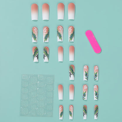 Artificial nails with elegant ombre design and floral accents Acalora