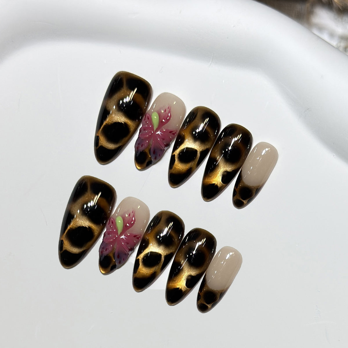 Artistic Stiletto Nail Tips with Floral Design Acalora