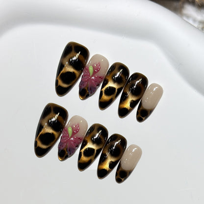 Artistic Stiletto Nail Tips with Floral Design Acalora