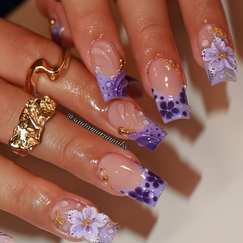 Artistic Floral Press-On Nail Design Acalora