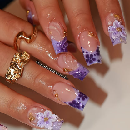 Artistic Floral Press-On Nail Design Acalora