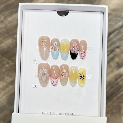 Artistic Floral Press-On Nail Art Set Acalora
