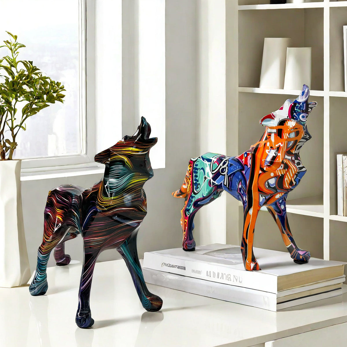 Unique wolf sculpture made of hand-painted resin Acalora
