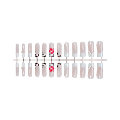 Artistic Press-On Nail Set with Floral and Abstract Designs Acalora